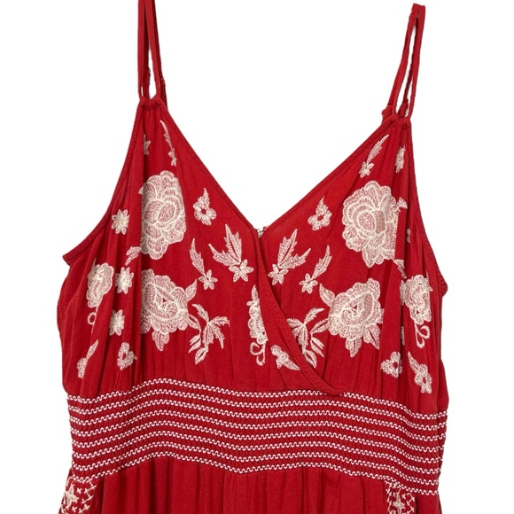 American Eagle Red Embroidered Double Strap Smocked Sleeveless Jumpsuit size XL - Picture 5 of 9